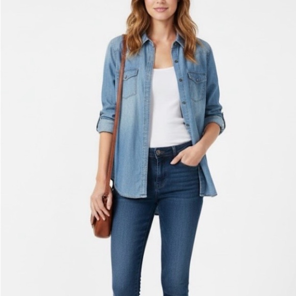 Classic Blue Denim Plus Size Shirt